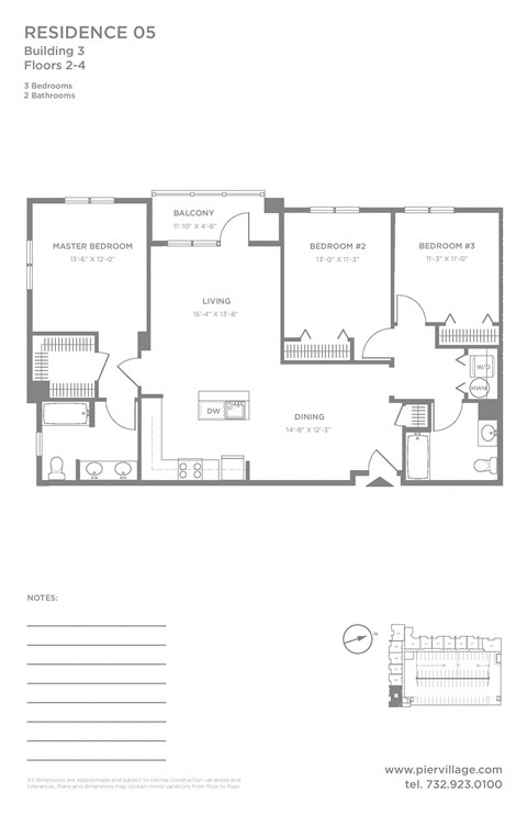 Floor plan for 3 beds, 2 baths, 1396 sqft